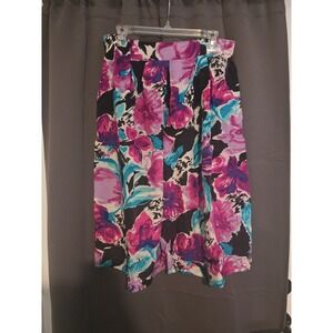 Norton & Company Floral Print Midi Skirt, Women's Large, Elastic Waist, Colorful